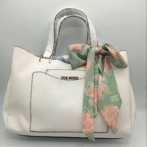Steve Madden BParker WHITE Tote Crossbody Handbag Logo Scarf Hair Neck Tie